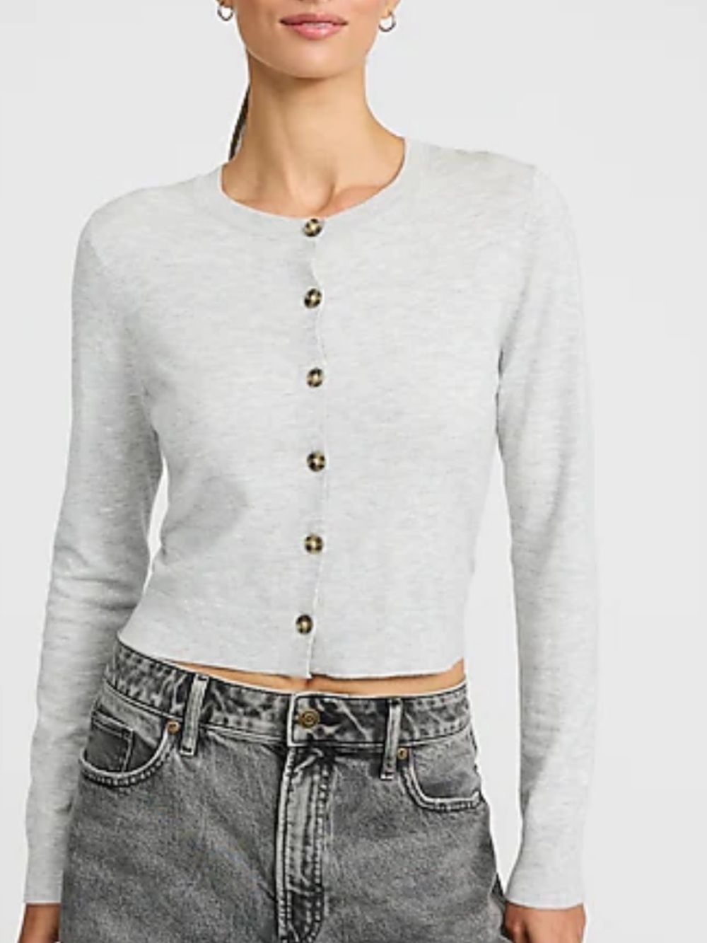 Express Light Gray Ribbed-Neck Cardigan -Size Small